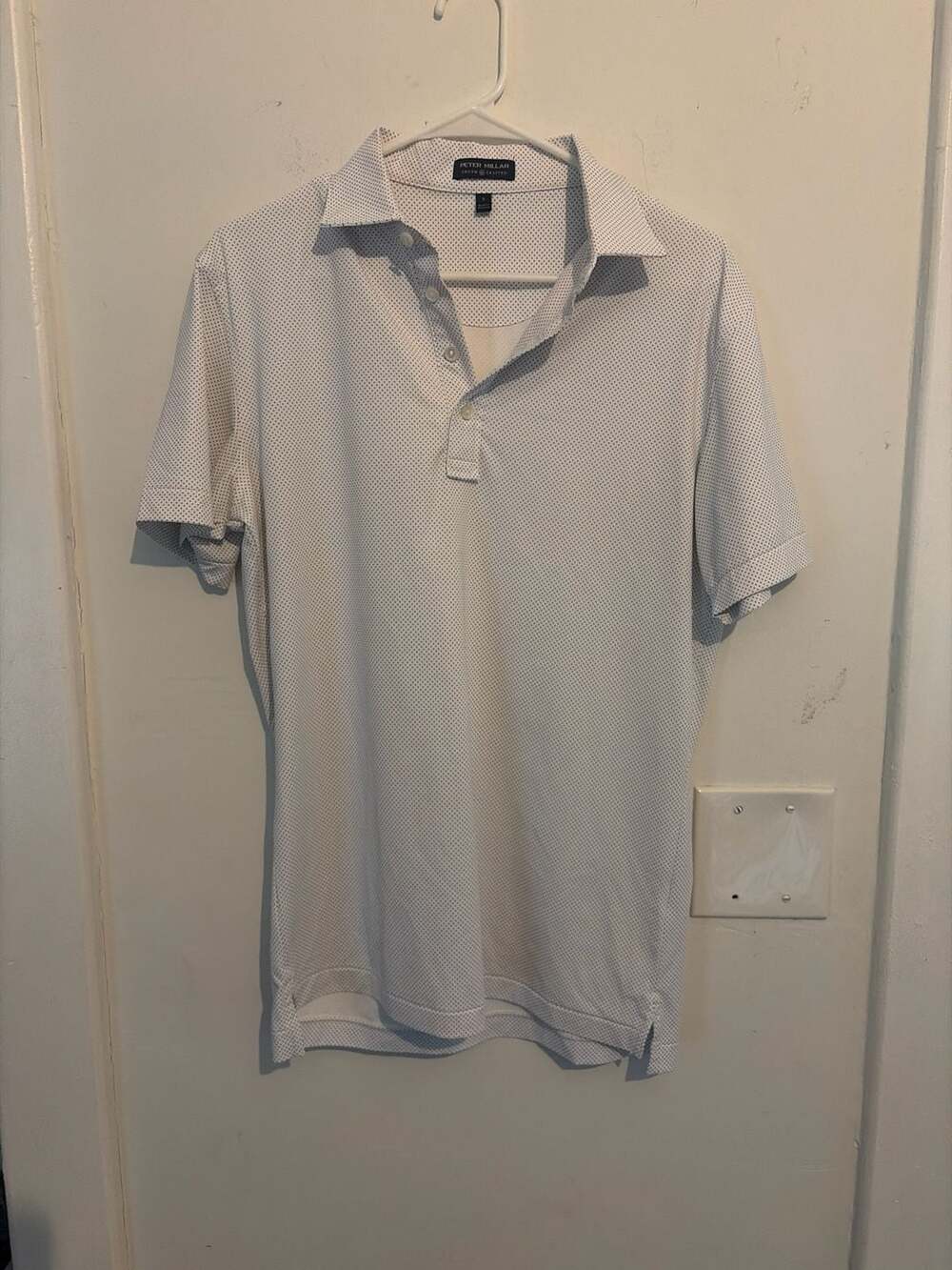 Peter Millar Crown Crafted Performance Polo Shirt Size S White Blue Dot Pattern